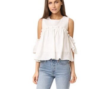JOA White Ruffle Sleeveless Top